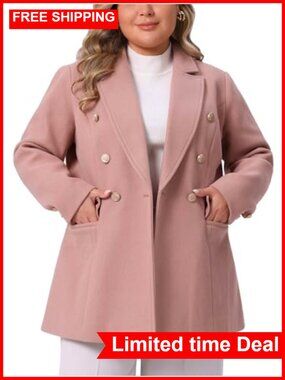 Plus Size Peacoat Double-Breasted Notched Lapel Trench Coat
